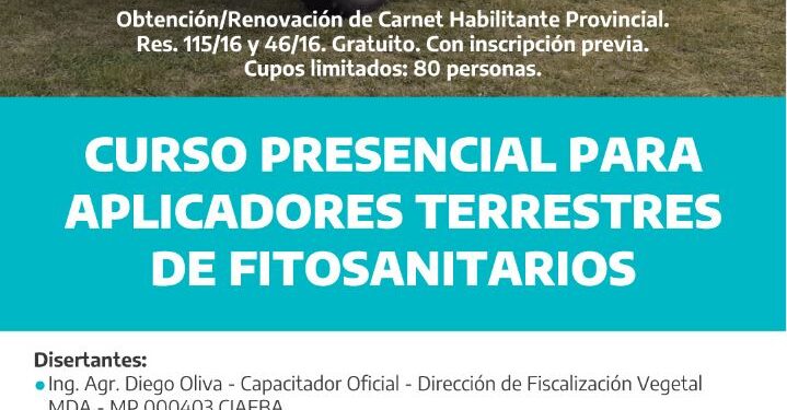 Curso presencial para aplicadores terrestres de fitosanitarios