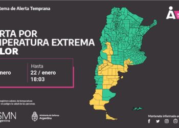 El SMN emitió alertas amarillas por calor y temperaturas extremas para siete provincias