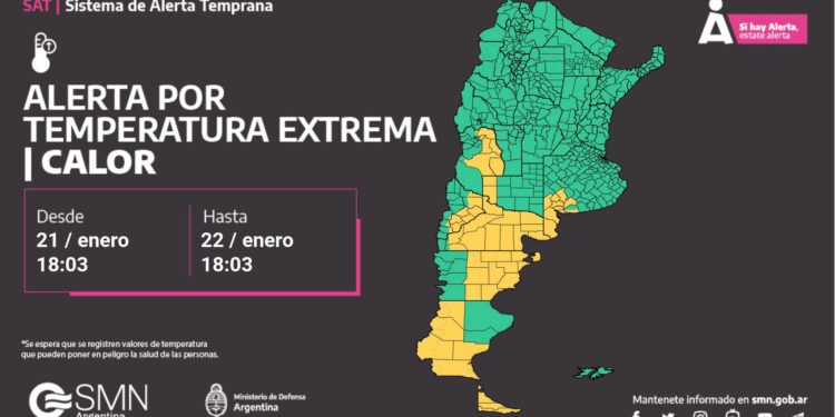 El SMN emitió alertas amarillas por calor y temperaturas extremas para siete provincias
