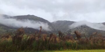 Tormenta con viento, tierra, lluvia y descenso de temperatura.