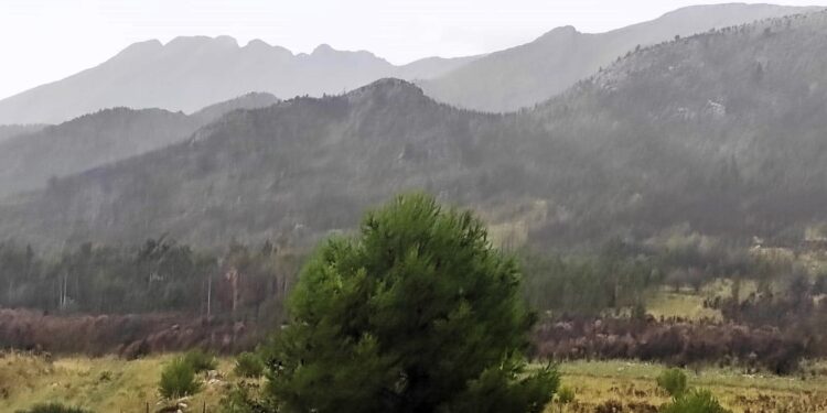 Tormenta con viento, tierra, lluvia y descenso de temperatura.