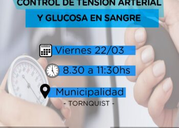 Este viernes se realizarán controles arteriales y de glucosa en sangre frente al Palacio Municipal