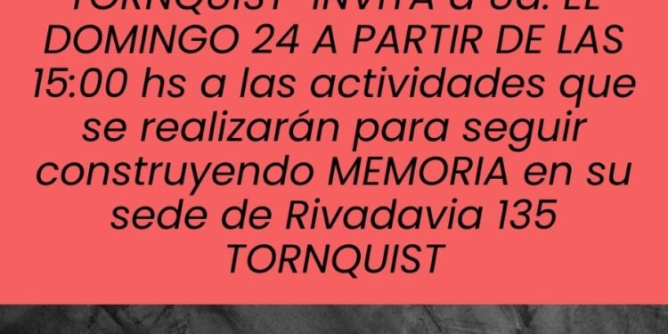 El Partido Justicialista de Tornquist invita a Ud. al acto de Memoria, Verdad y Justicia