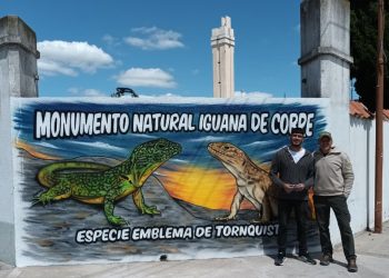 Homenaje a la fauna local: Un mural en la Avenida 9 de Julio conmemora a la «Iguana de Cobre» de la Comarca 
