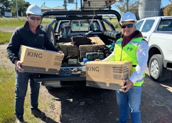 Saldungaray se ilumina esta noche! Nuevas luminarias LED en rotonda de FRAPAL y salida gracias a la Cooperativa y Vialidad Provincial