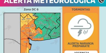 Alerta naranja por tormentas y lluvias intensas para este domingo en el distrito