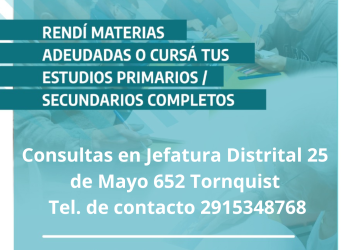 Abren las inscripciones para el Plan FinEs 2026 en Tornquist