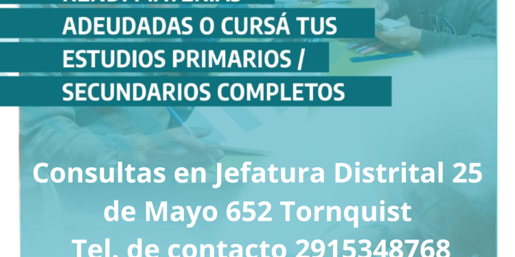 Abren las inscripciones para el Plan FinEs 2026 en Tornquist