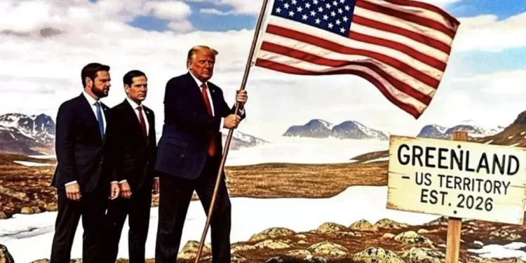 Trump publicó una imagen suya poniendo la bandera de EE.UU. en Groenlandia como los astronautas en la Luna