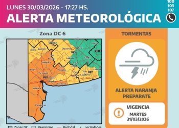 Alerta naranja por tormentas fuertes para la madrugada de este martes 31