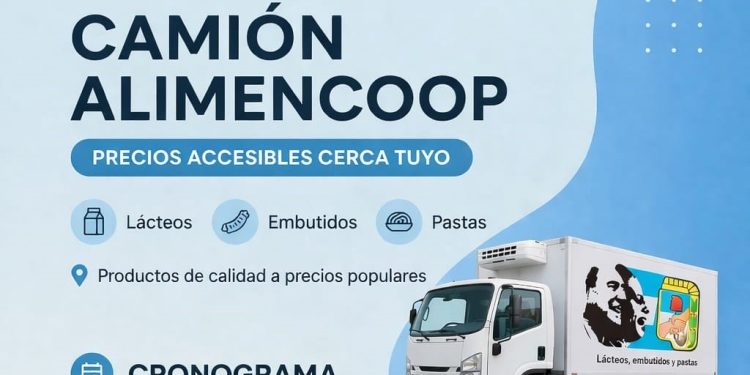 El camión de «ALIMENCOOP» llega al distrito con precios accesibles.
