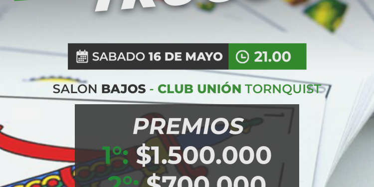 El Torneo de Truco en el Club Unión de Tornquist será el 16 de mayo