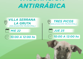 Habrá jornadas de vacunación antirrábica Tres Picos y Villa Serrana La Gruta