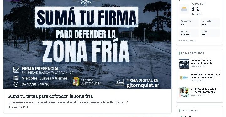 El peronismo de Tornquist se renueva: inauguró su web oficial y encabeza la resistencia por la «Zona Fría»
