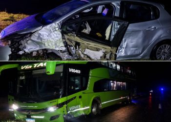 Ruta 3: Un choque entre micro y auto deja dos heridos